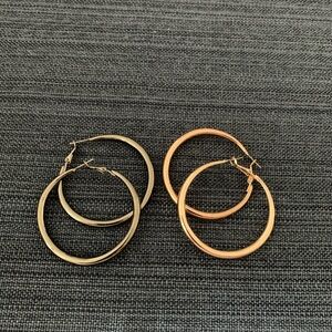 Elegant Pewter and Rose Gold Hoop Earrings